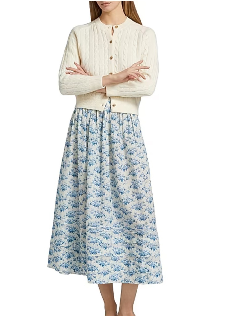 NWT Doen MARCIE Blue Floral Midi Skirt • LG